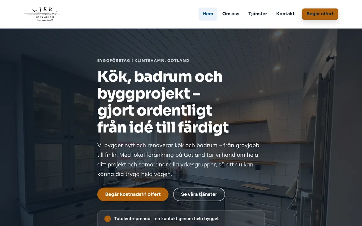 Exempelbygge: Jonas Kakel Bygg på desktop