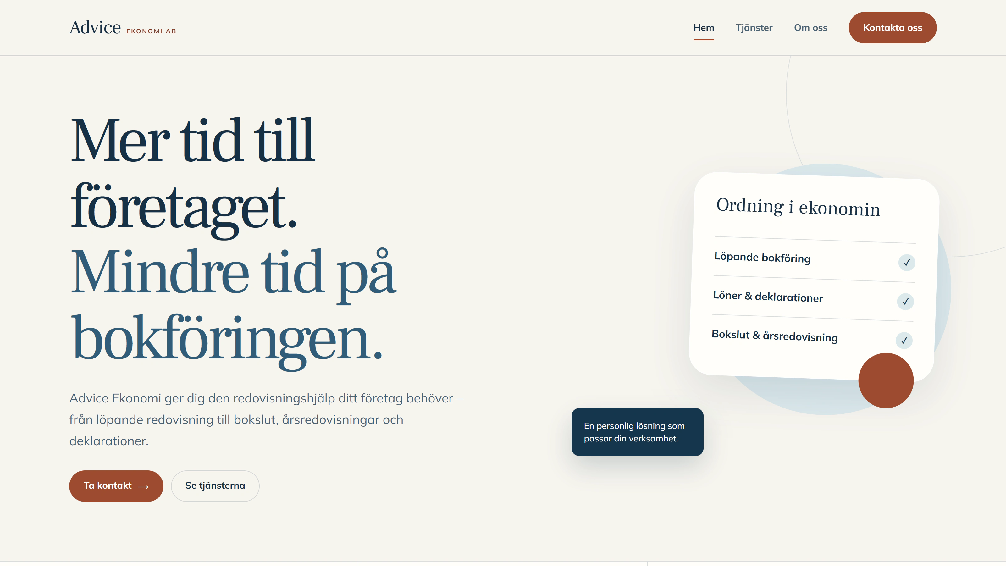 Skärmbild av designspår A för Advice Ekonomi AB