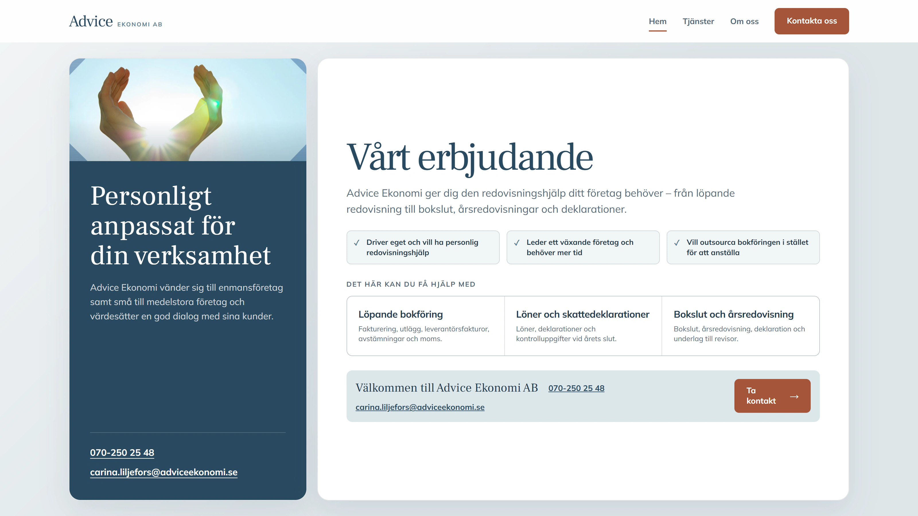 Skärmbild av designspår B för Advice Ekonomi AB