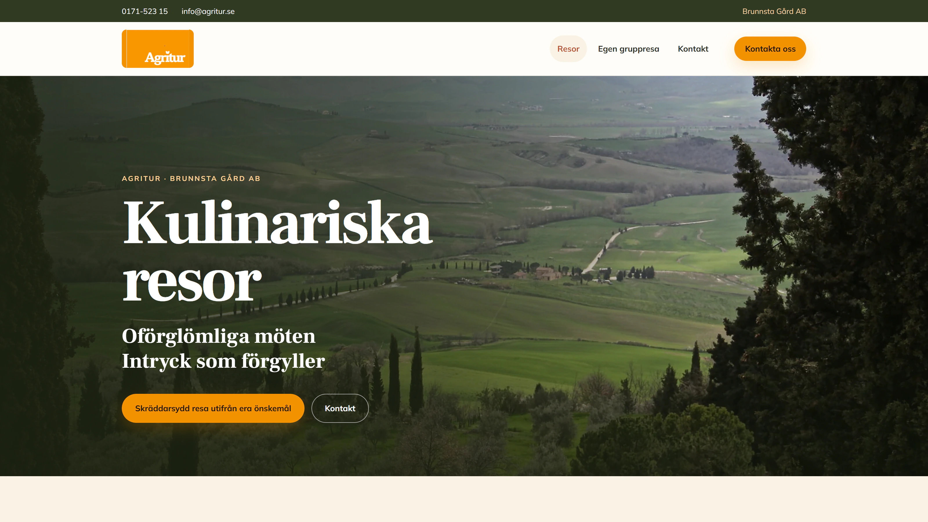 Skärmbild av startsidan för Agritur