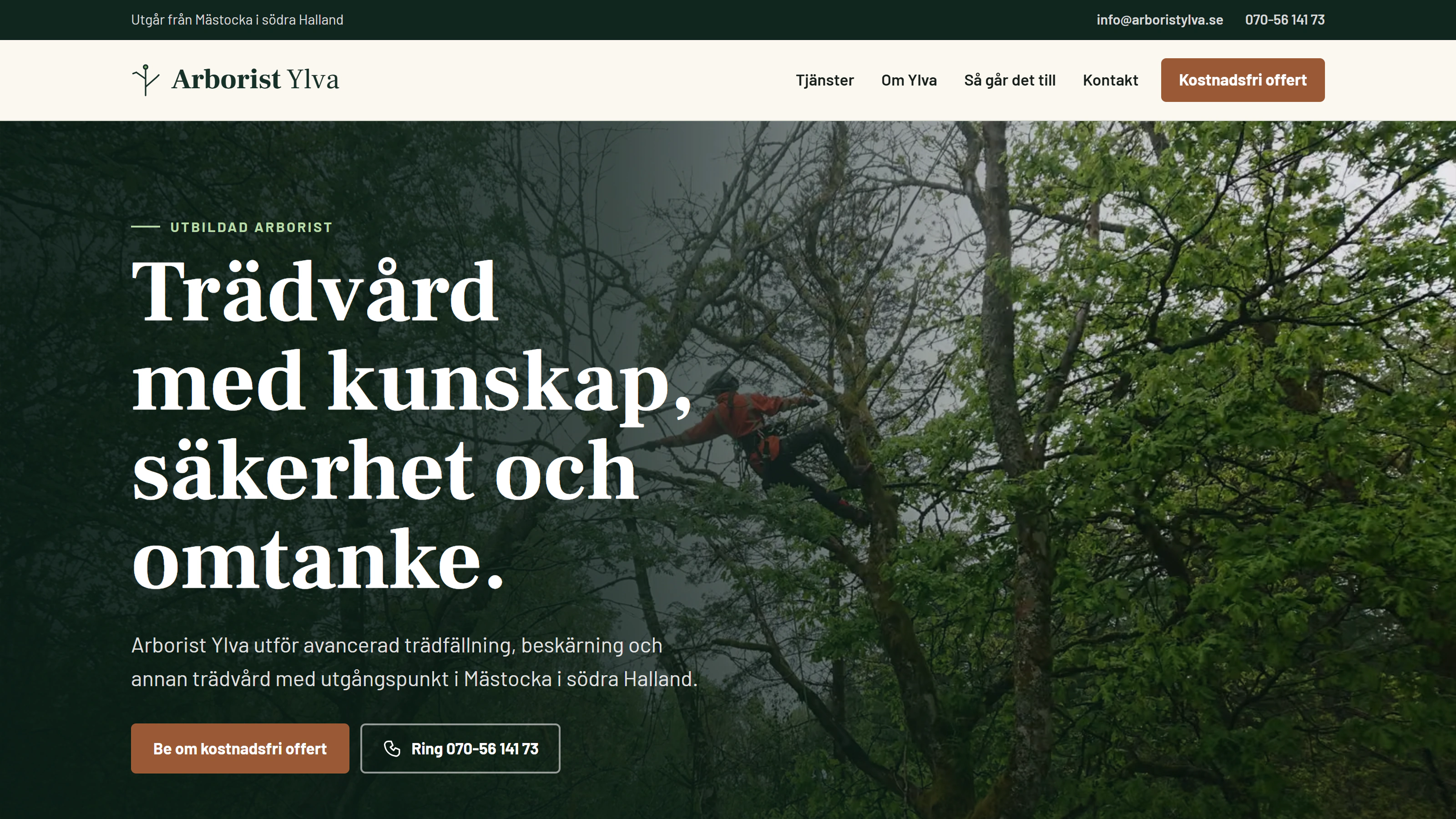 Startsidan för Arborist Ylva