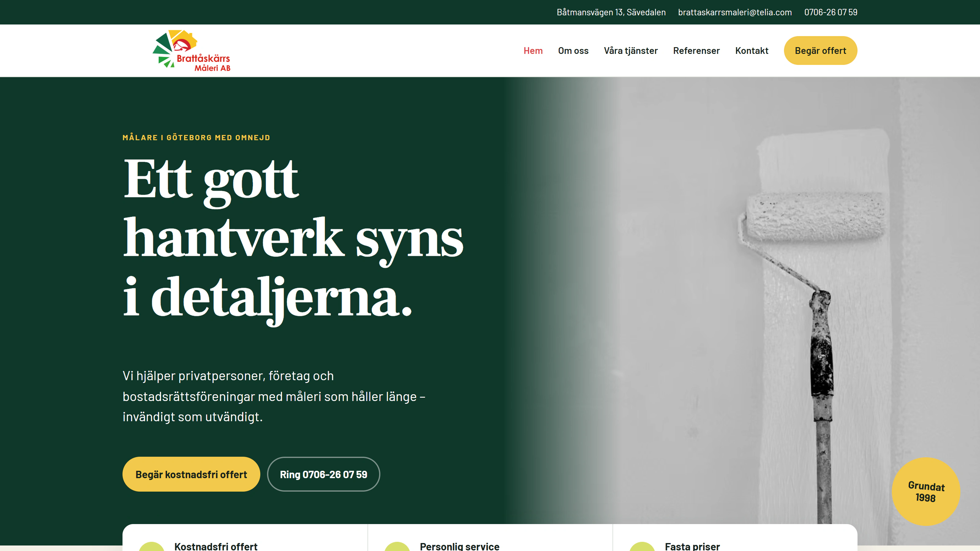 Startsidan för Brattåskärrs Måleri AB