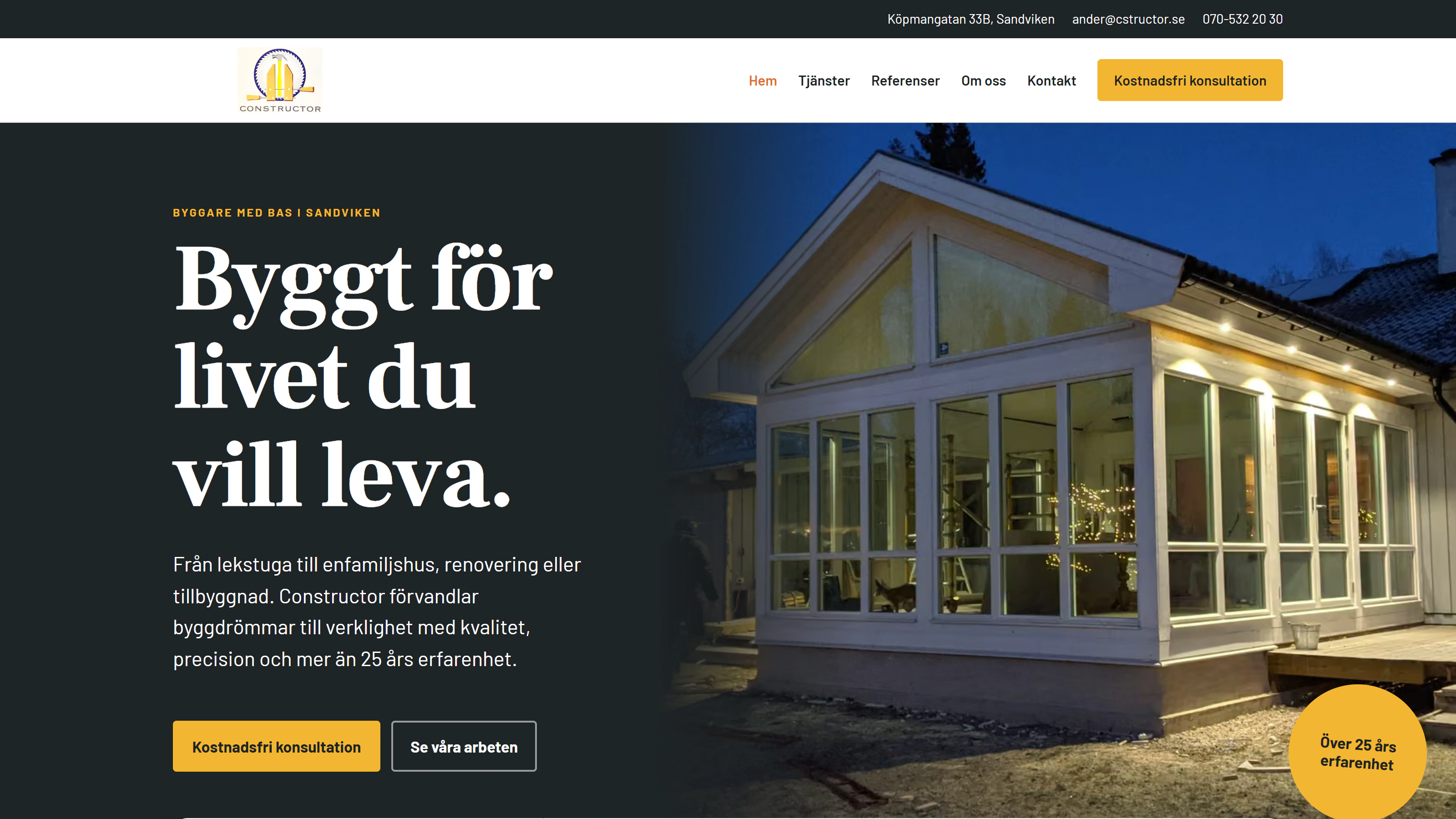 Skärmbild av startsidan för Constructor